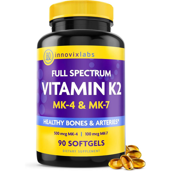Full Spectrum Vitamin K2-90 Softgels with 600 Mcg of Trans Form MK7 and MK4 - Supports General Health and Bone Strength - Soy and Gluten Free K2 Vitamin Supplement