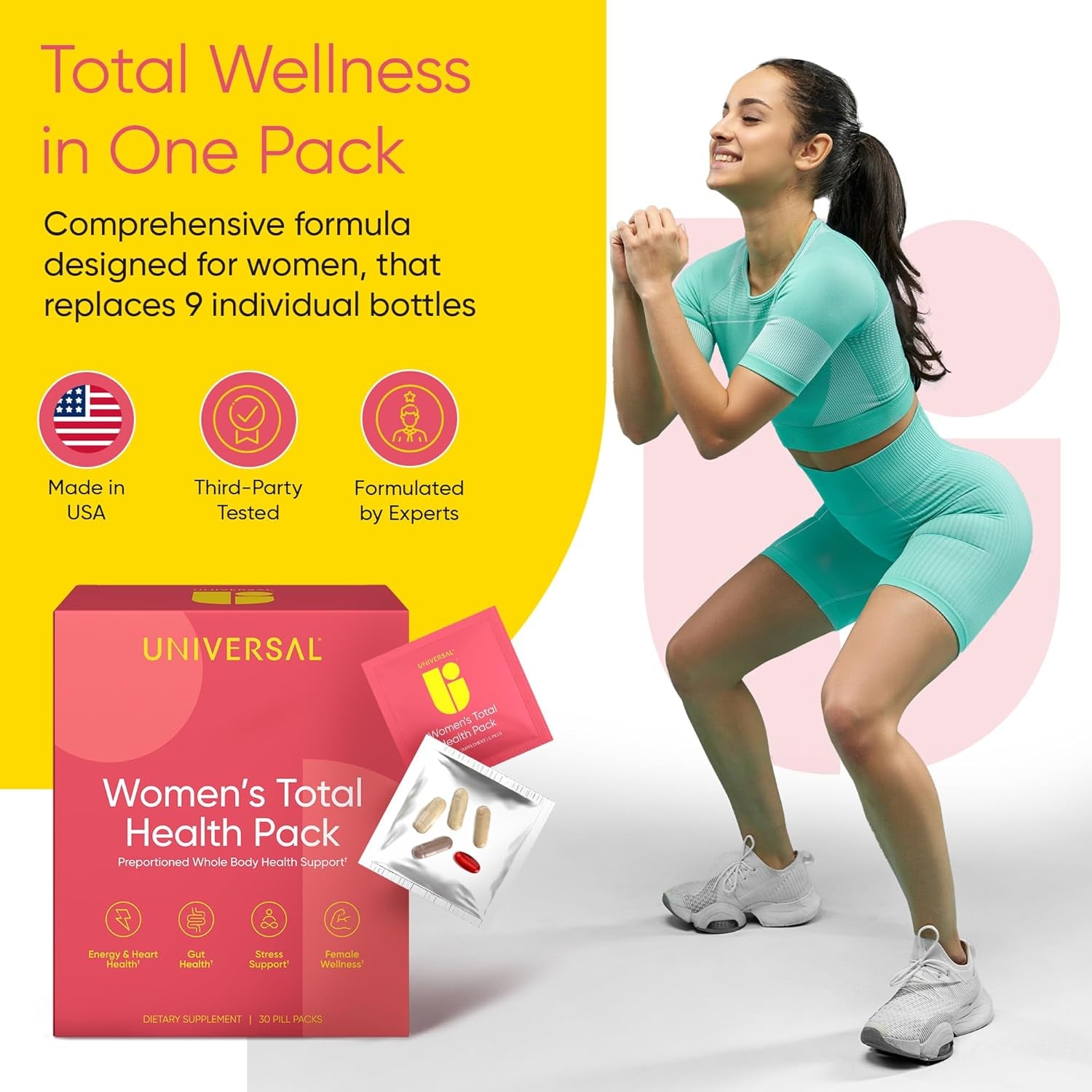 Universal U Women's Total Health Pack – 30 Daily Pill Packs | All-in-One Multivitamin for Energy, Immunity, Gut & Hormone Support