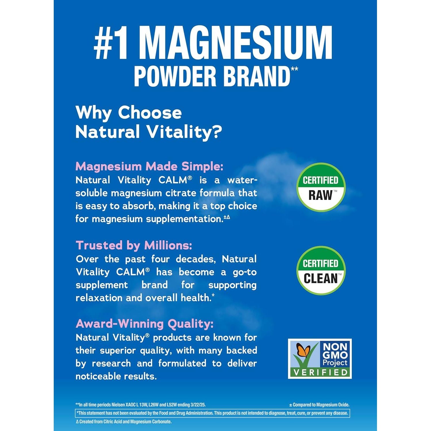 Natural Vitality Calm Relaxing Magnesium Citrate Drink Mix – 30 Stick Packets | Ease Stress, Support Sleep & Promote Calm