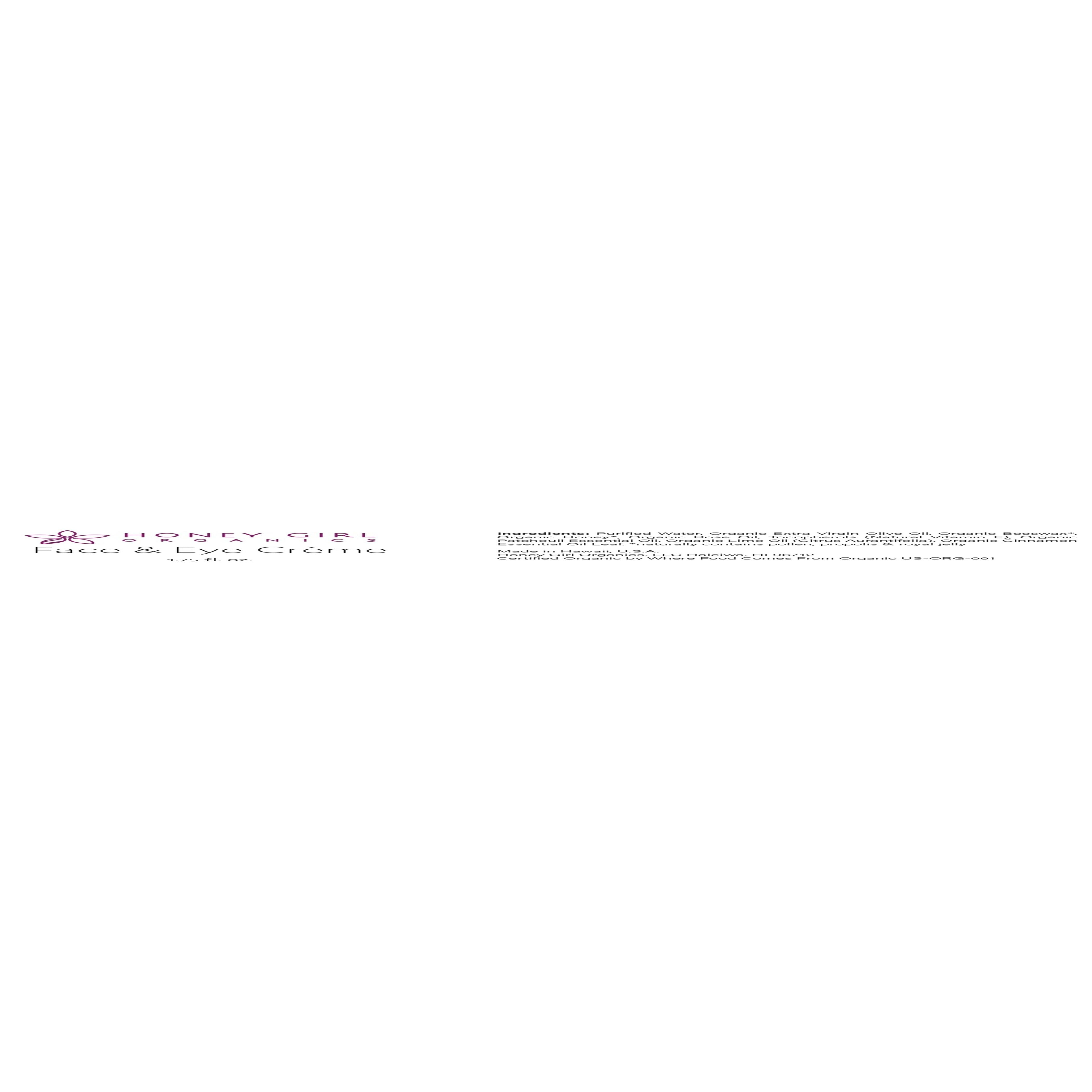 Honey Girl Organics Face & Eye Crème – 52ml | Hydrating, Anti-Aging Organic Moisturizer