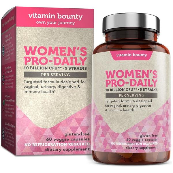 Women'S Pro-Daily Probiotic - 10 Billion Cfus, and 5 Strains, Help Vaginal & Digestive Health, Vaginal Probiotic & Prebiotic & Ph Balance, Cranberry, Gluten-Free - 60 Capsules