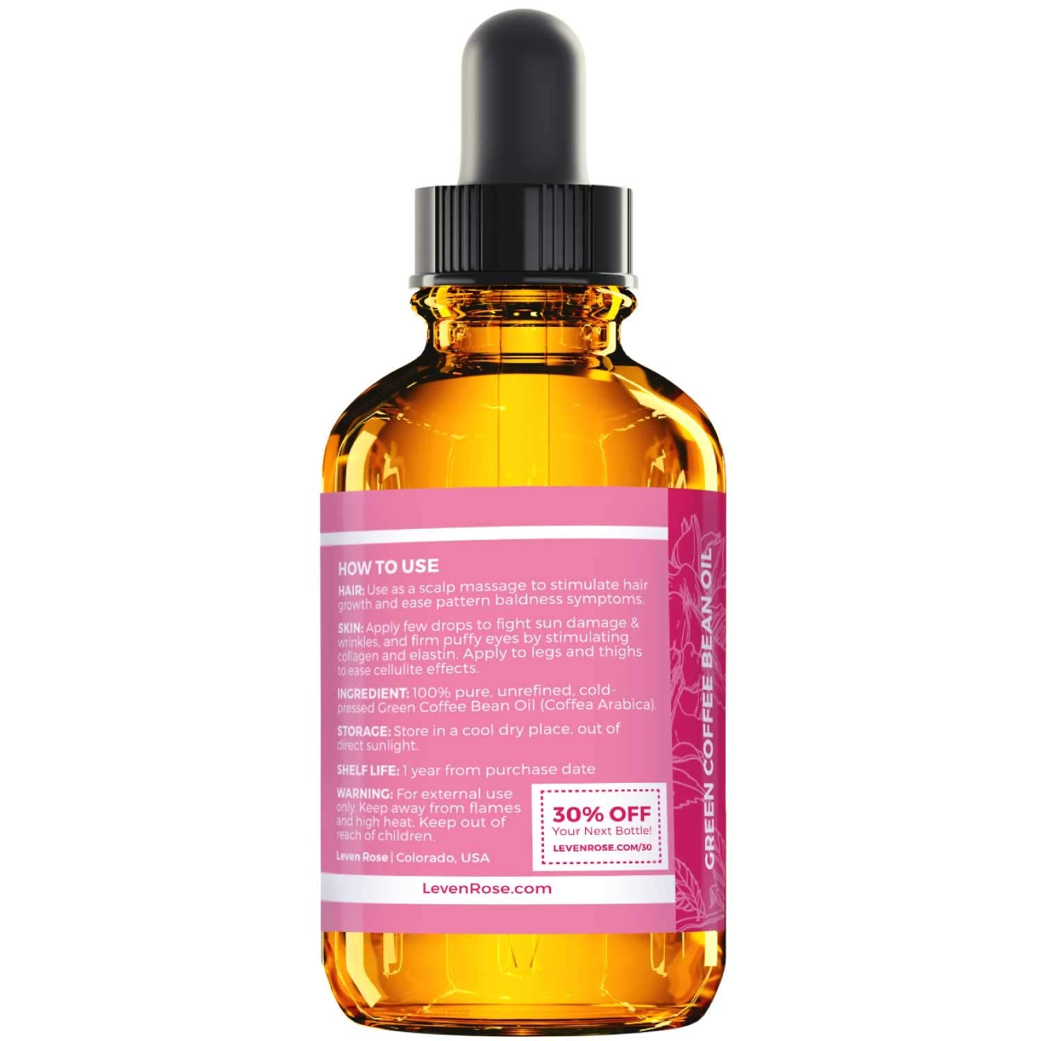 Leven Rose Green Coffee Bean Oil – 30ml | Cold-Pressed Hydration, Firming & Scar Care
