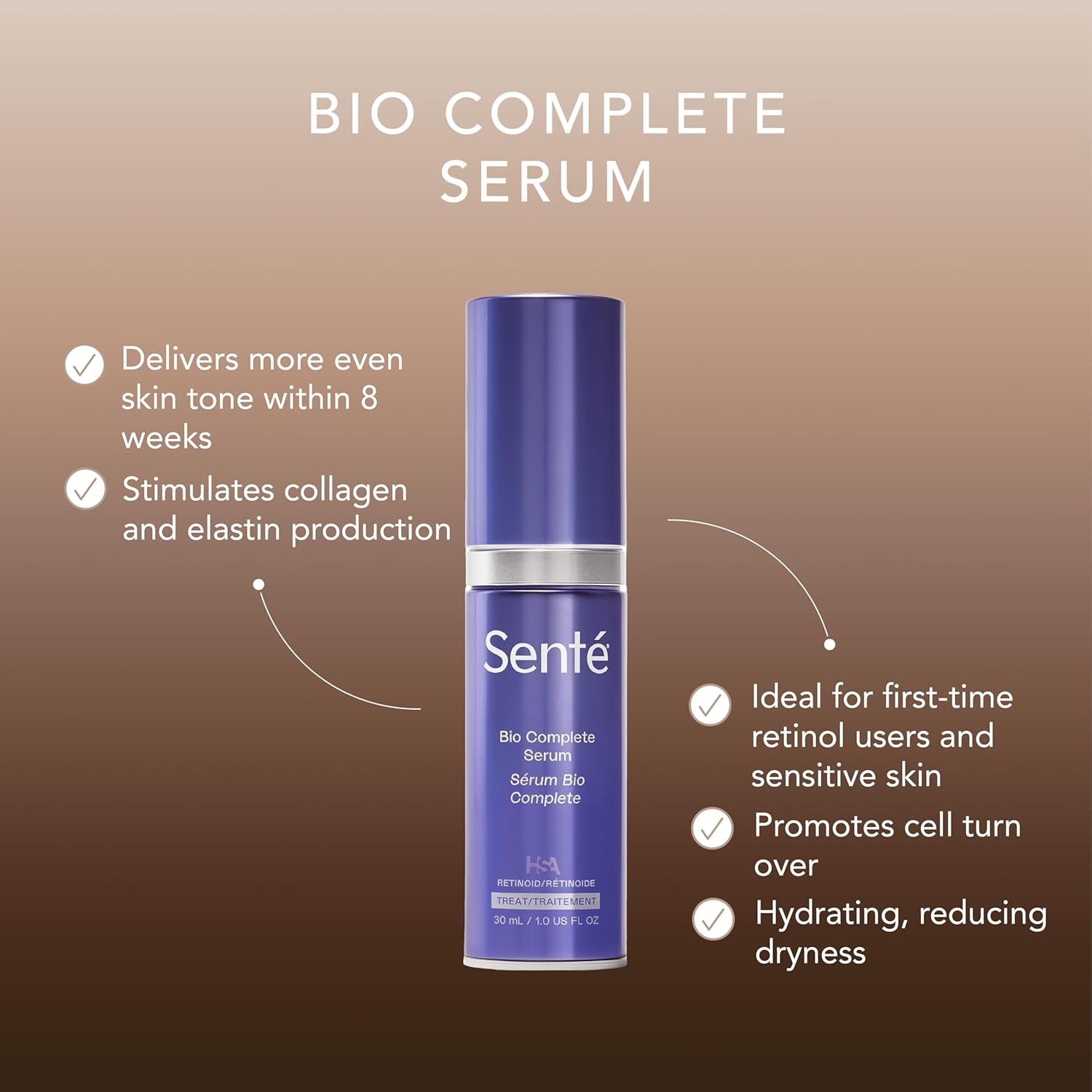 Senté Bio Complete Serum – 30ml | Gentle Retinoid for Fine Lines & Even Skin Tone