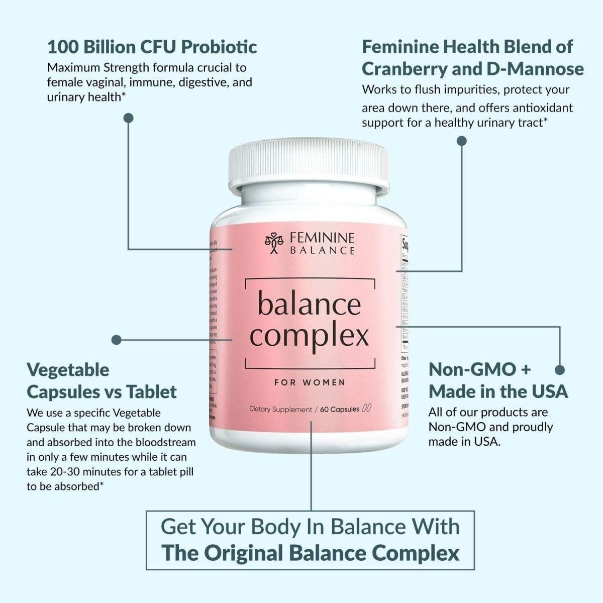 Feminine Balance Complex 17 - In - 1 Vaginal Health 100 Billion Probiotics - 60 Capsules - Glam Global UK