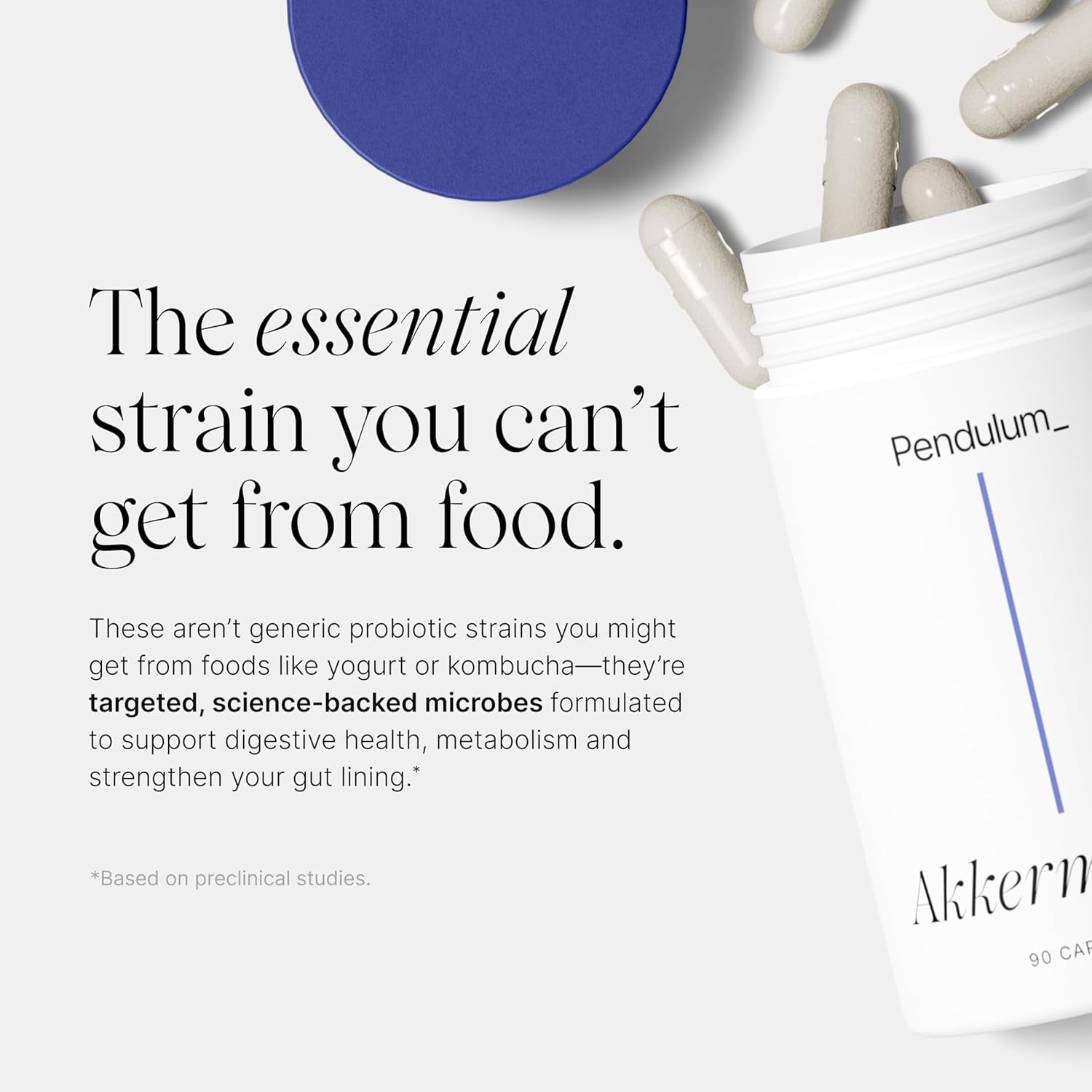 Akkermansia Probiotic with Prebiotic Fiber - Delayed Release Capsules, Third-Party Tested, Authentic 100M AFU Live Strain for Gut Health & GLP-1 Support for Men & Women (90 Capsules, 1-Pack)