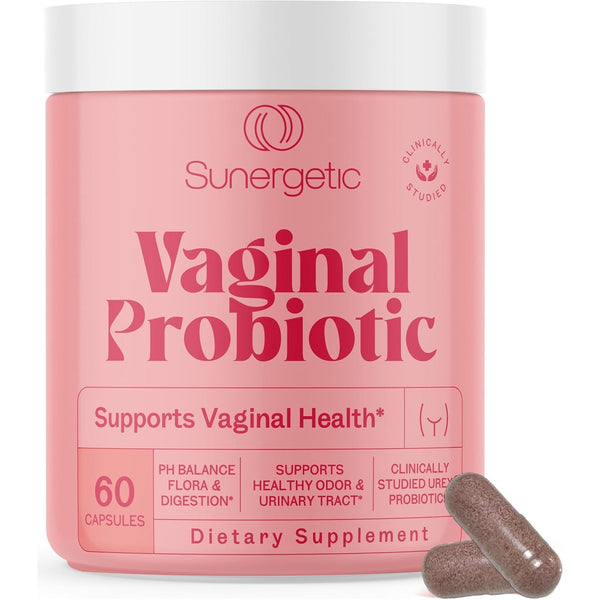 Sunergetic Vaginal Probiotic – 60 Capsules | Clinically Studied UREX® + Cranberry for pH Balance, Vaginal Flora & Urinary Tract Health