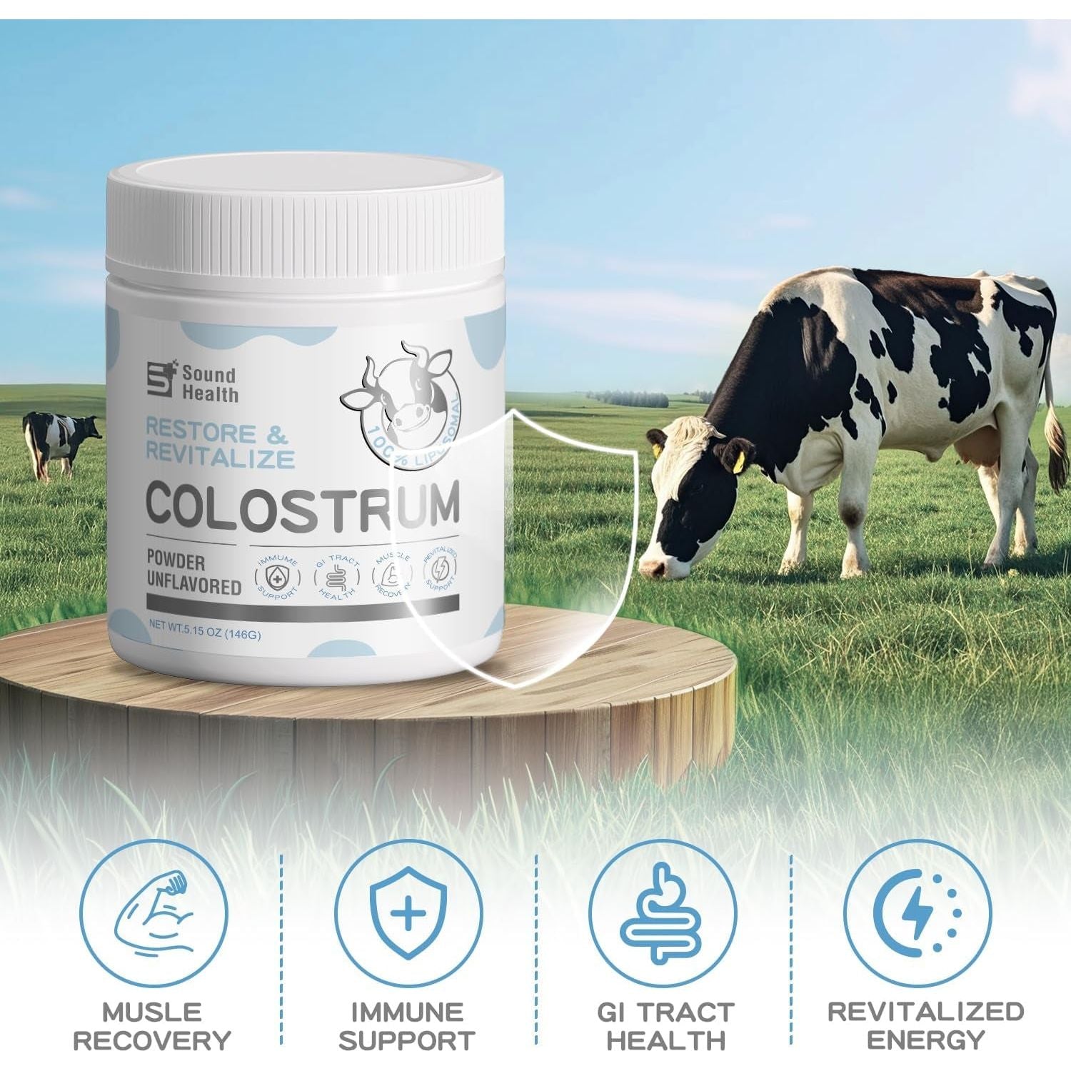 SoundHealth Restore & Revitalize Colostrum Powder – 146g | Immune, Gut & Muscle Recovery Support