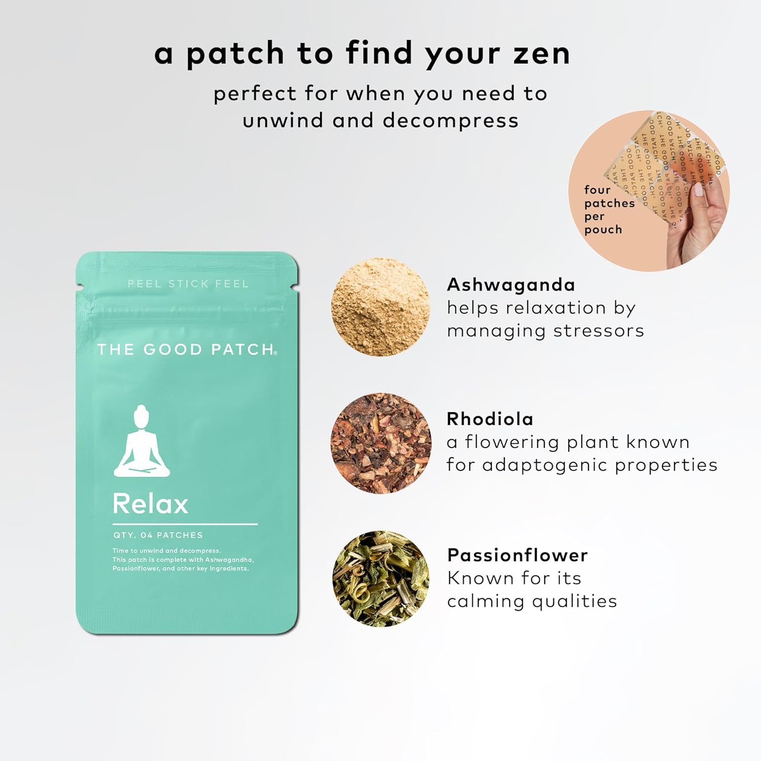 The Good Patch Relax – 8 Patches | Calming Wellness Patch with Ashwagandha, Rhodiola & GABA