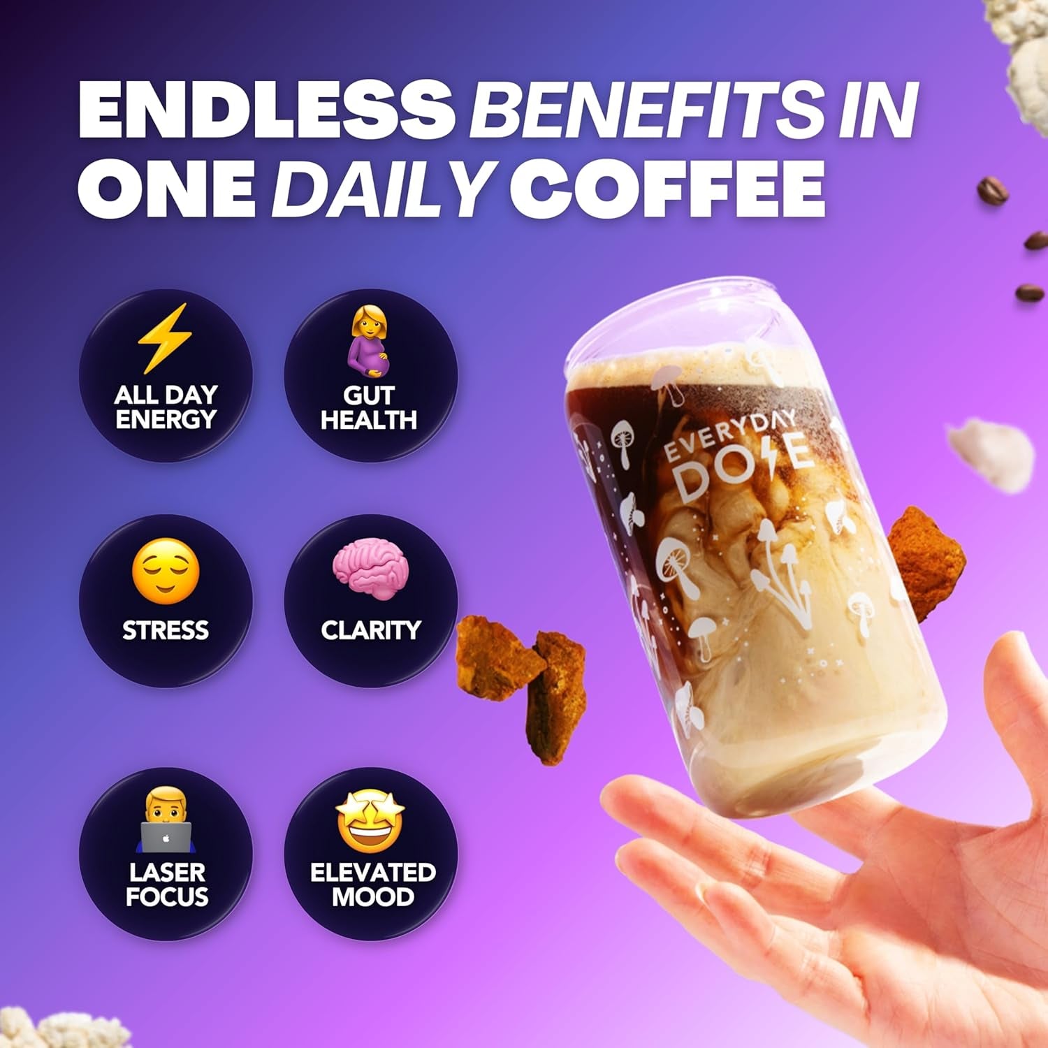 Everyday Dose Coffee+ – 30 Servings | Mushroom Coffee with Collagen, Lion’s Mane & Chaga