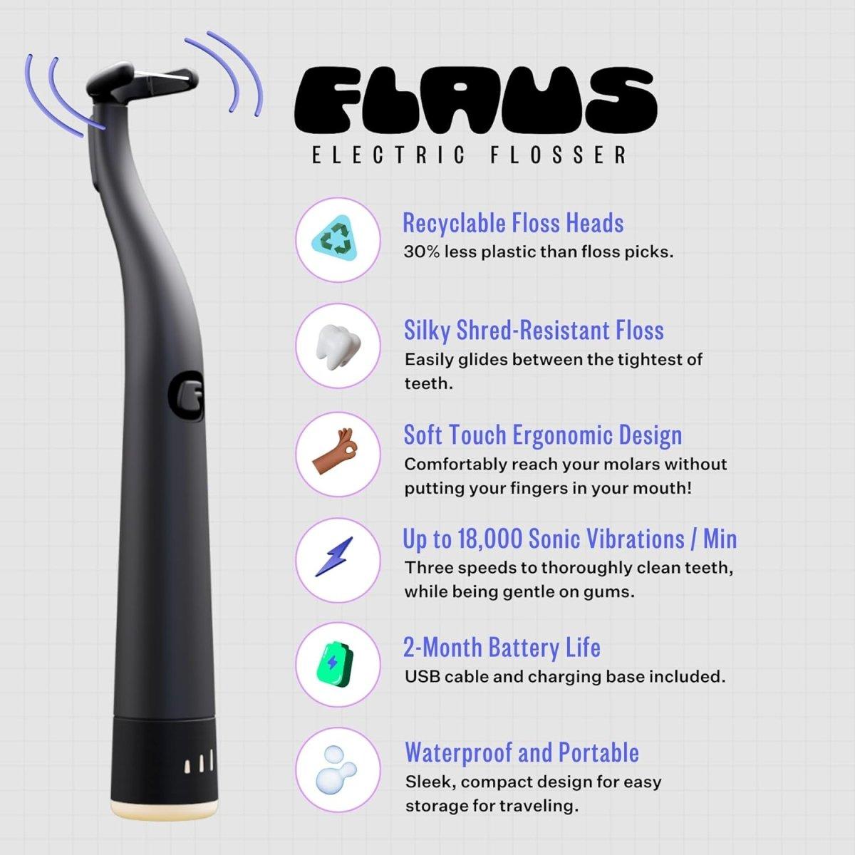 FLAUS Electric Flosser with 3 Speeds + 45 Replacement Heads - Glam Global UK