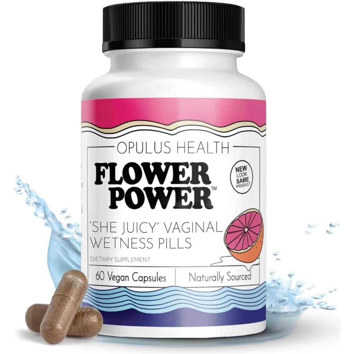 Flower Power ‘She Juicy’ Supplement for Vaginal Health Slippery Elm Bark - 60 Count - Glam Global UK