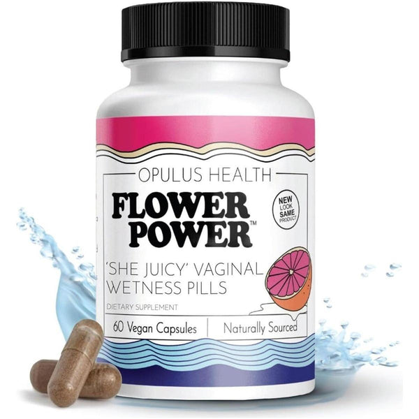 Flower Power ‘She Juicy’ Supplement for Vaginal Health Slippery Elm Bark - 60 Count - Glam Global UKOpulus