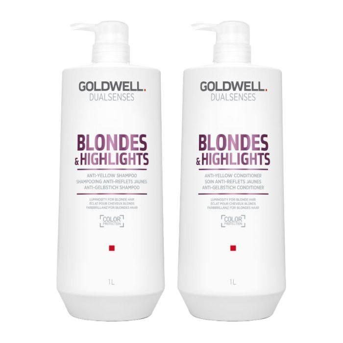 Goldwell Dualsenses Blondes & Highlights Anti - Yellow 1000ml Duo Pack Shampoo & Conditioner - Glam Global UKGoldwell Dualsenses