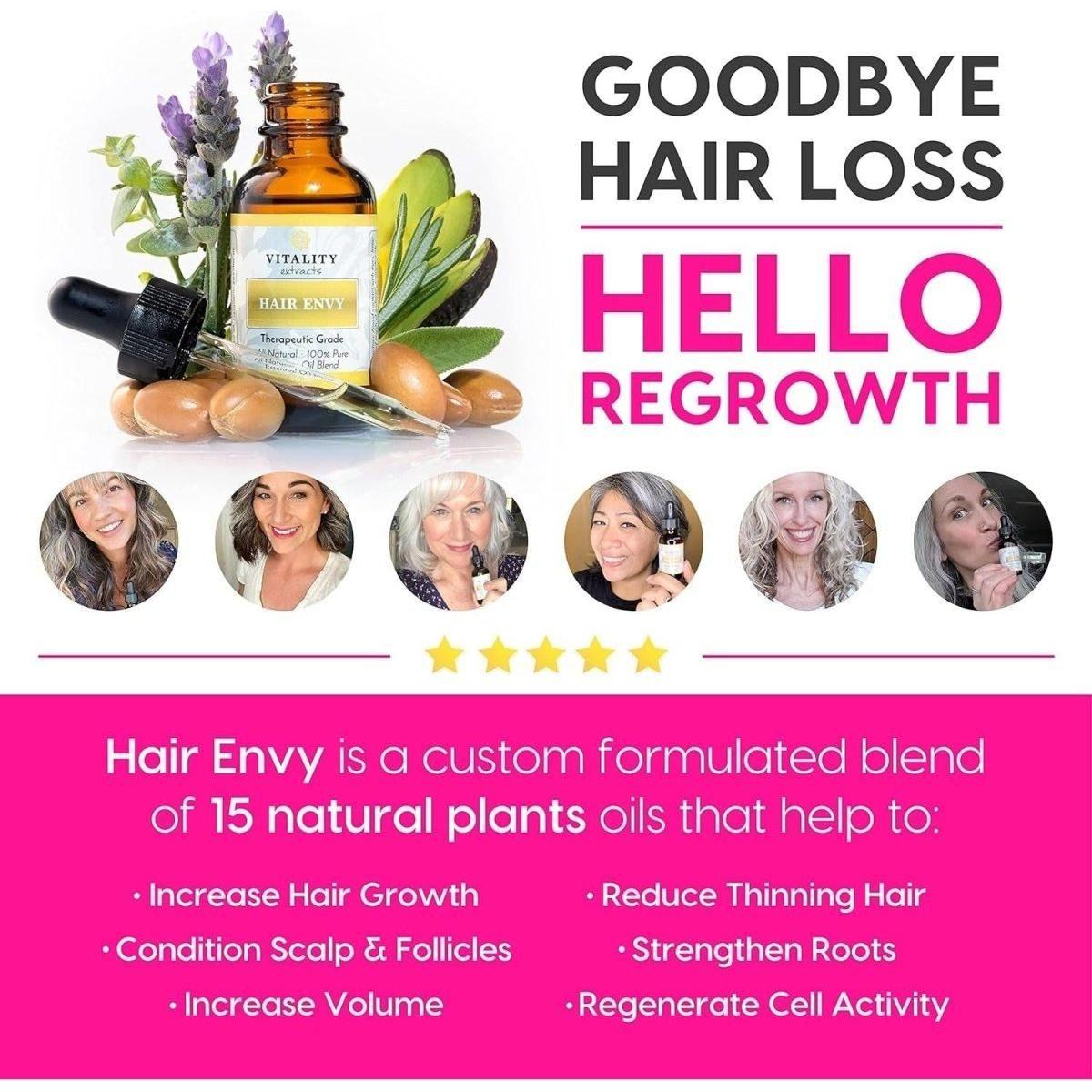 Vitality Hair Envy Natural Hair Growth Serum – 100% Pure Essential Oils & 15 Plant Extracts - 30ml - Glam Global UKVitality