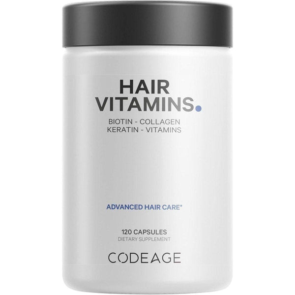 Codeage Hair Growth Vitamins 10,000 mcg Biotin | 120 Capsules | Supports Hair Volume & Density | Vegan Hair Supplement - Glam Global UKCodeage
