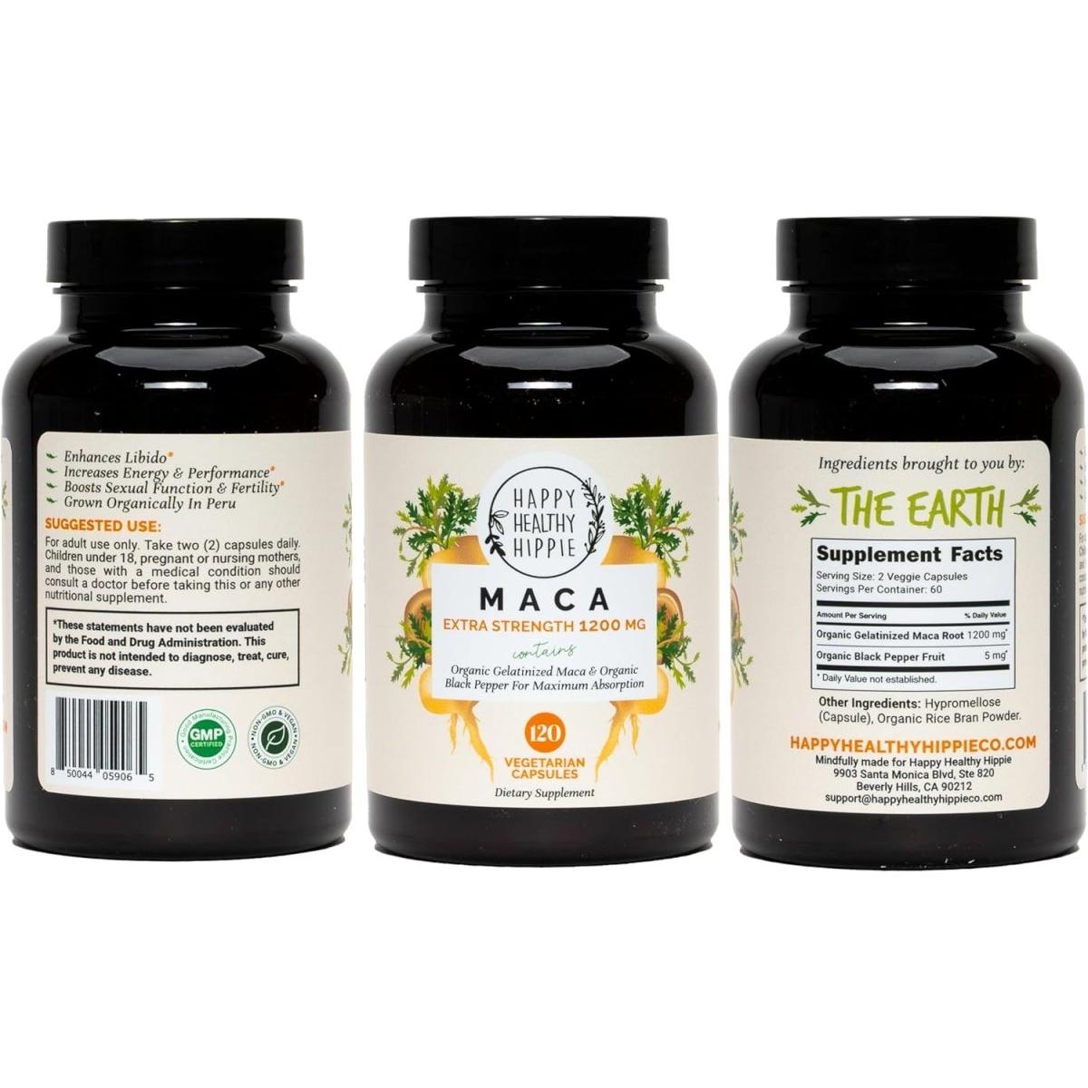 Happy Healthy Hippie Organic Maca Root Capsules - Libido Booster for Women - 120 Ct - Glam Global UK