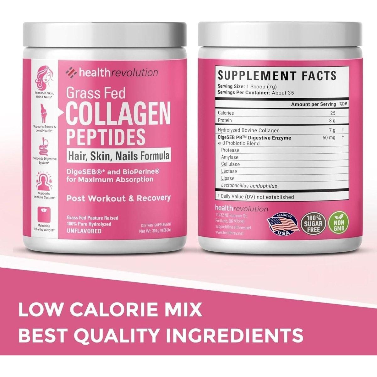 Health Revolution Hydrolyzed Grassfed Collagen Peptides Powder - Non - Gmo, Gluten - Free, Unflavored, 35 Servings - Glam Global UK