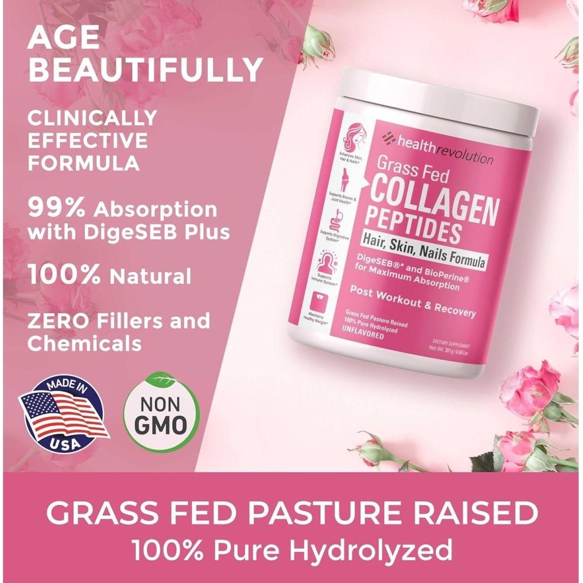 Health Revolution Hydrolyzed Grassfed Collagen Peptides Powder - Non - Gmo, Gluten - Free, Unflavored, 35 Servings - Glam Global UK