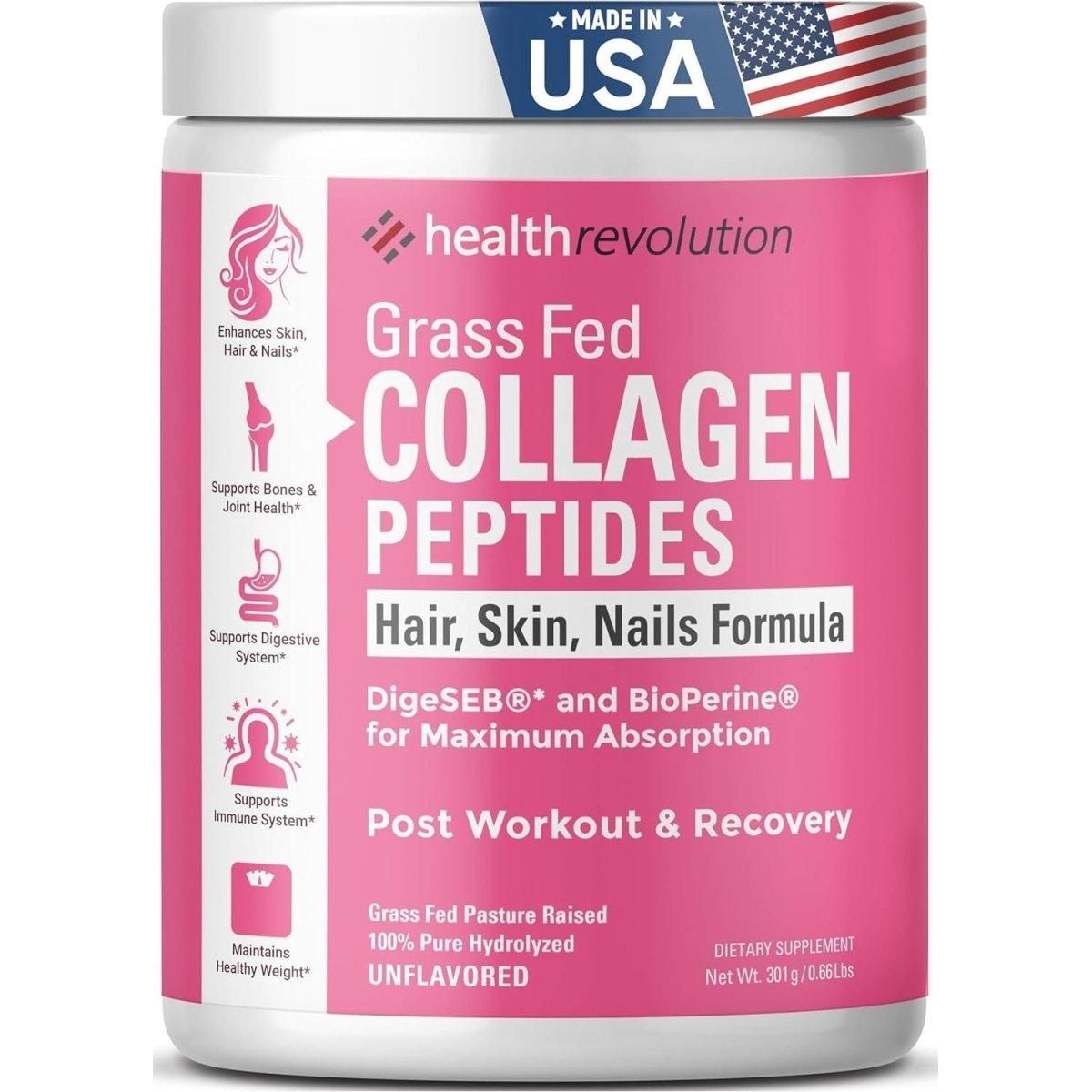 Health Revolution Hydrolyzed Grassfed Collagen Peptides Powder - Non - Gmo, Gluten - Free, Unflavored, 35 Servings - Glam Global UK