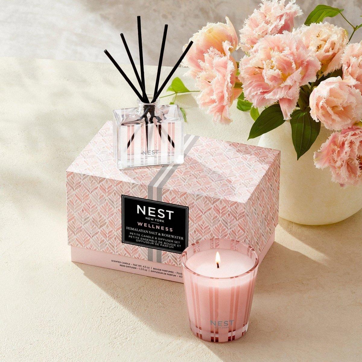 Himalayan Salt and Rosewater Petite Candle and Petite Reed Diffuser Set (Limited Edition) - Glam Global UK