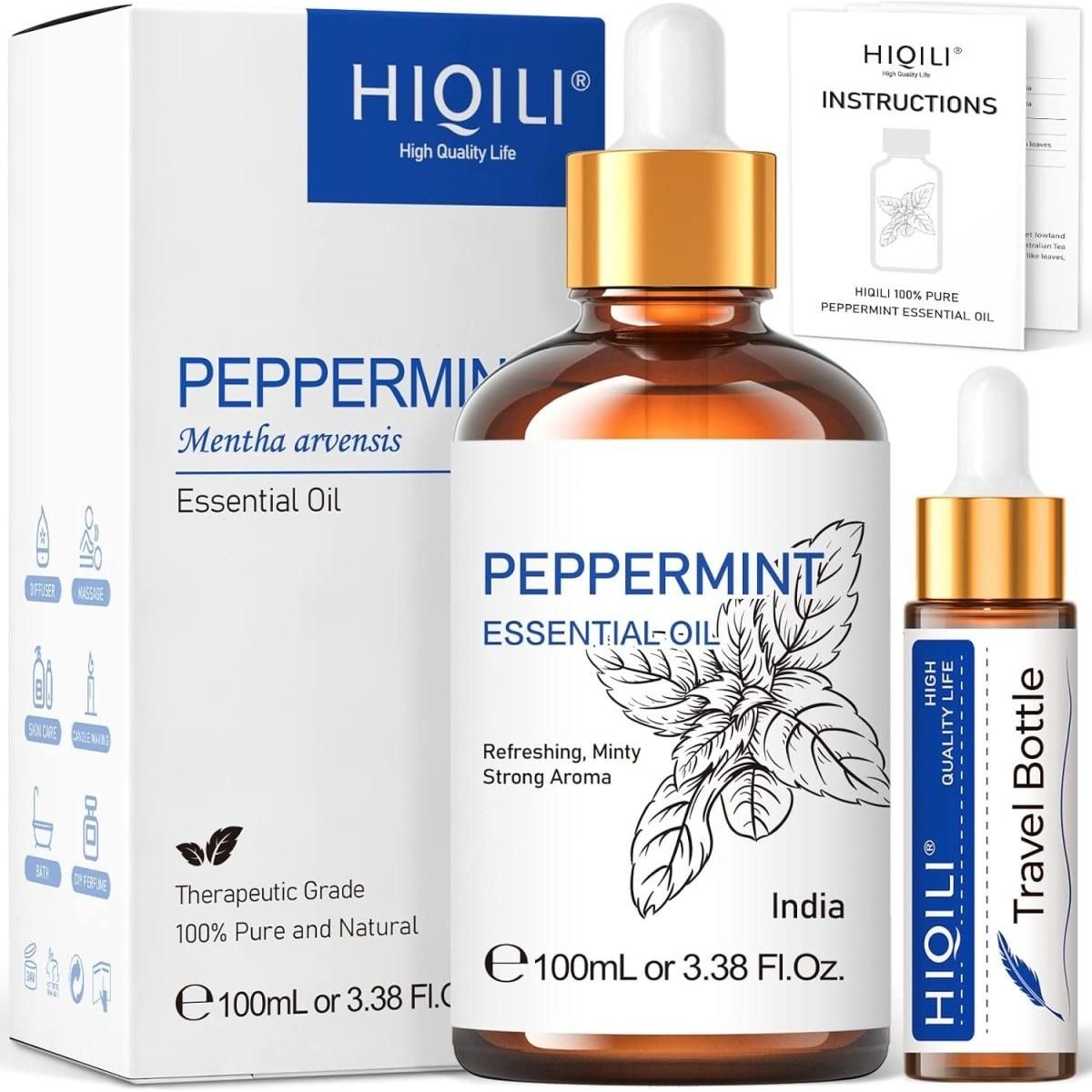 HIQILI Spearmint Essential Oil for Skin Care - 100% Pure Treatment Grade - 100ml - Glam Global UK