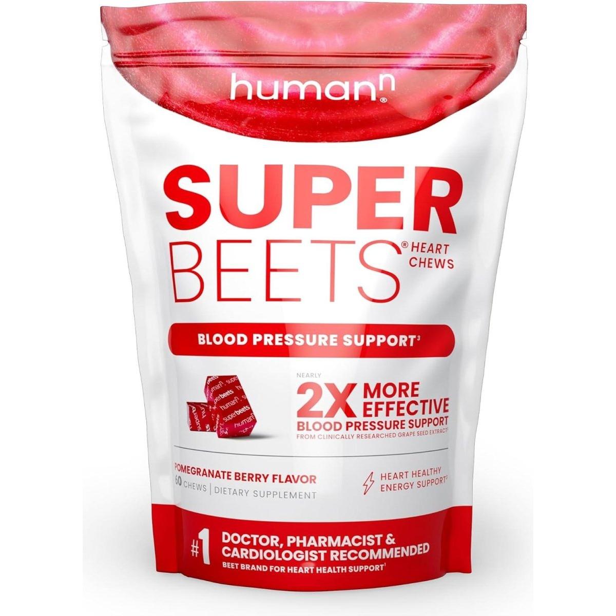 HumanN Superbeets Heart Chews - Pomegranate Berry Flavor - 60 Count - Glam Global UK