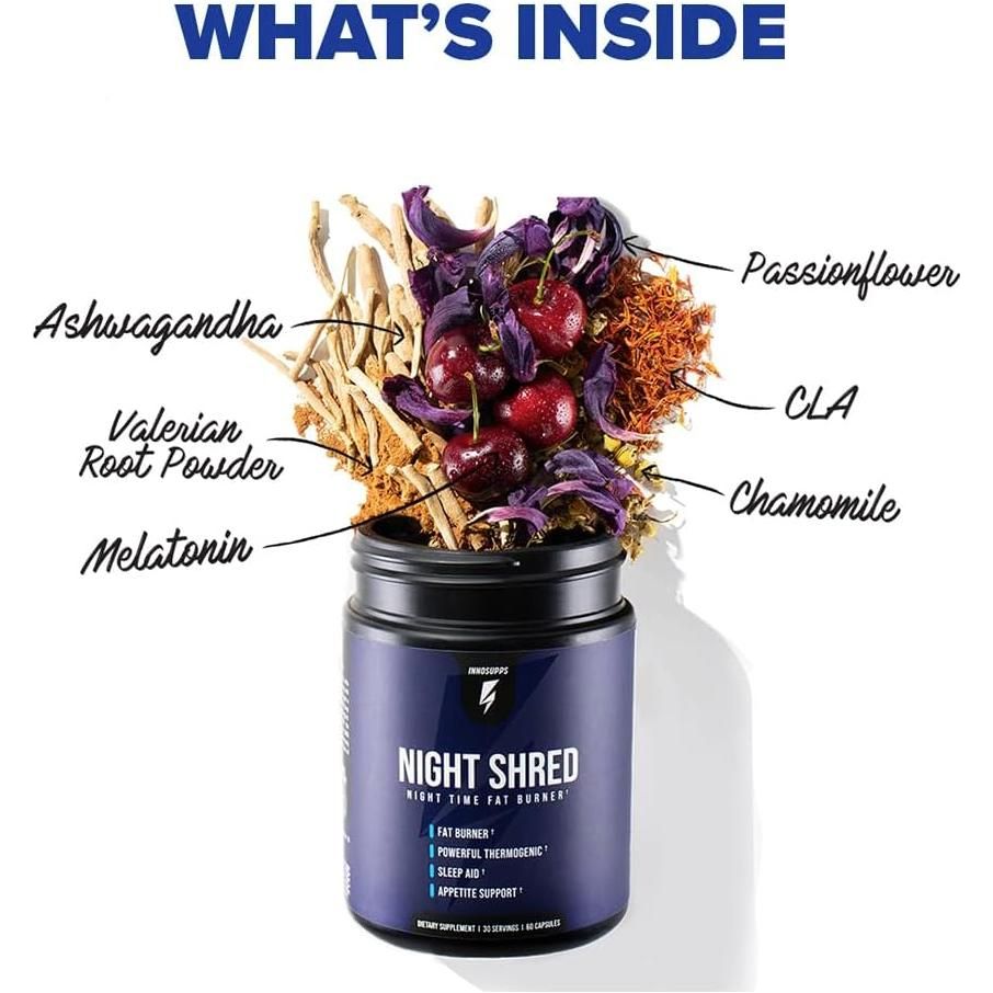 InnoSupps Night Shred | Night Time Fat Burner and Natural Sleep Support (60 Vegetarian Capsules) - Glam Global UK
