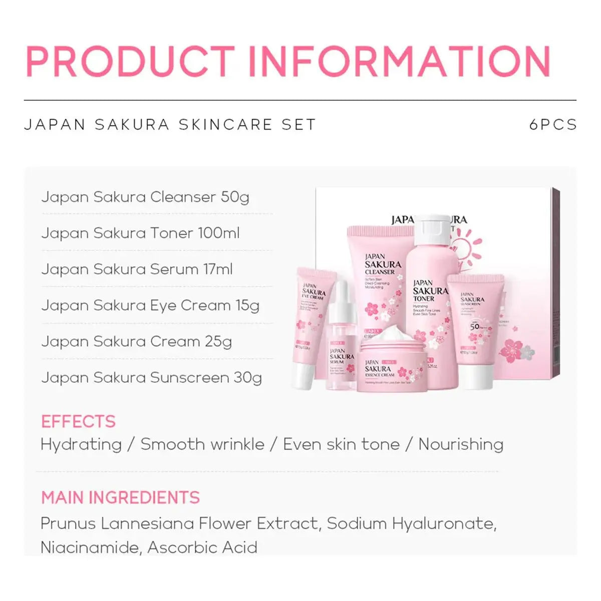 Japan Sakura Skincare Gift Set – 6 Essential Products for Radiant, Youthful Skin - Glam Global UK