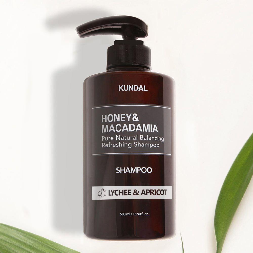 KUNDAL HONEY&MACADAMIA Pure Natural Balancing Refreshing Shampoo 500ml #LYCHEE & APRICOT - Glam Global UK