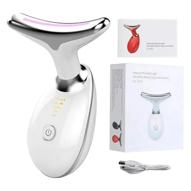 LED Light Therapy & Heat Treatment Anti Wrinkle Face & Neck Massager - Glam Global UK