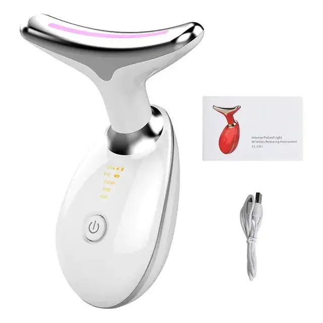 LED Light Therapy & Heat Treatment Anti Wrinkle Face & Neck Massager - Glam Global UK