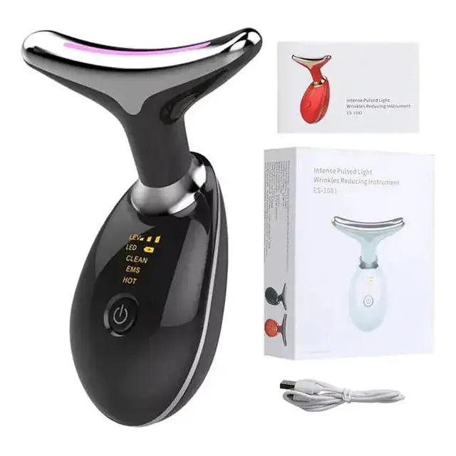 LED Light Therapy & Heat Treatment Anti Wrinkle Face & Neck Massager - Glam Global UK