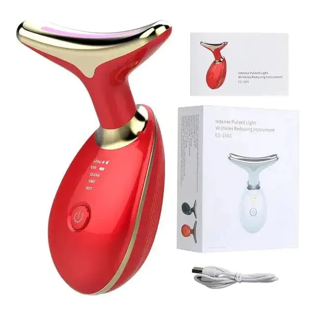 LED Light Therapy & Heat Treatment Anti Wrinkle Face & Neck Massager - Glam Global UK