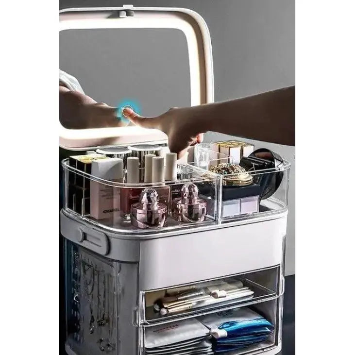 LED Mirror Cosmetic Organizer: The Ultimate Makeup Storage Solution - Glam Global UK