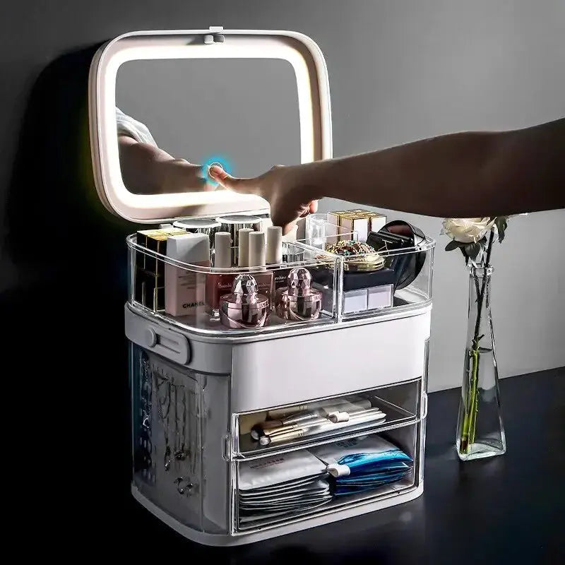 LED Mirror Cosmetic Organizer: The Ultimate Makeup Storage Solution - Glam Global UK