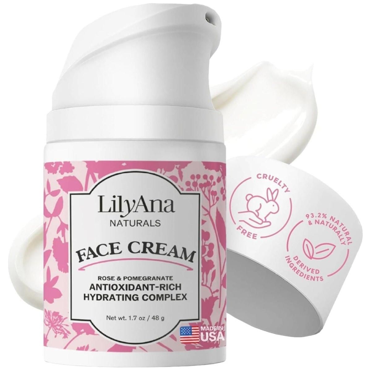 LilyAna Naturals Face Cream - Rose and Pomegranate Extracts - 50ml - Glam Global UK