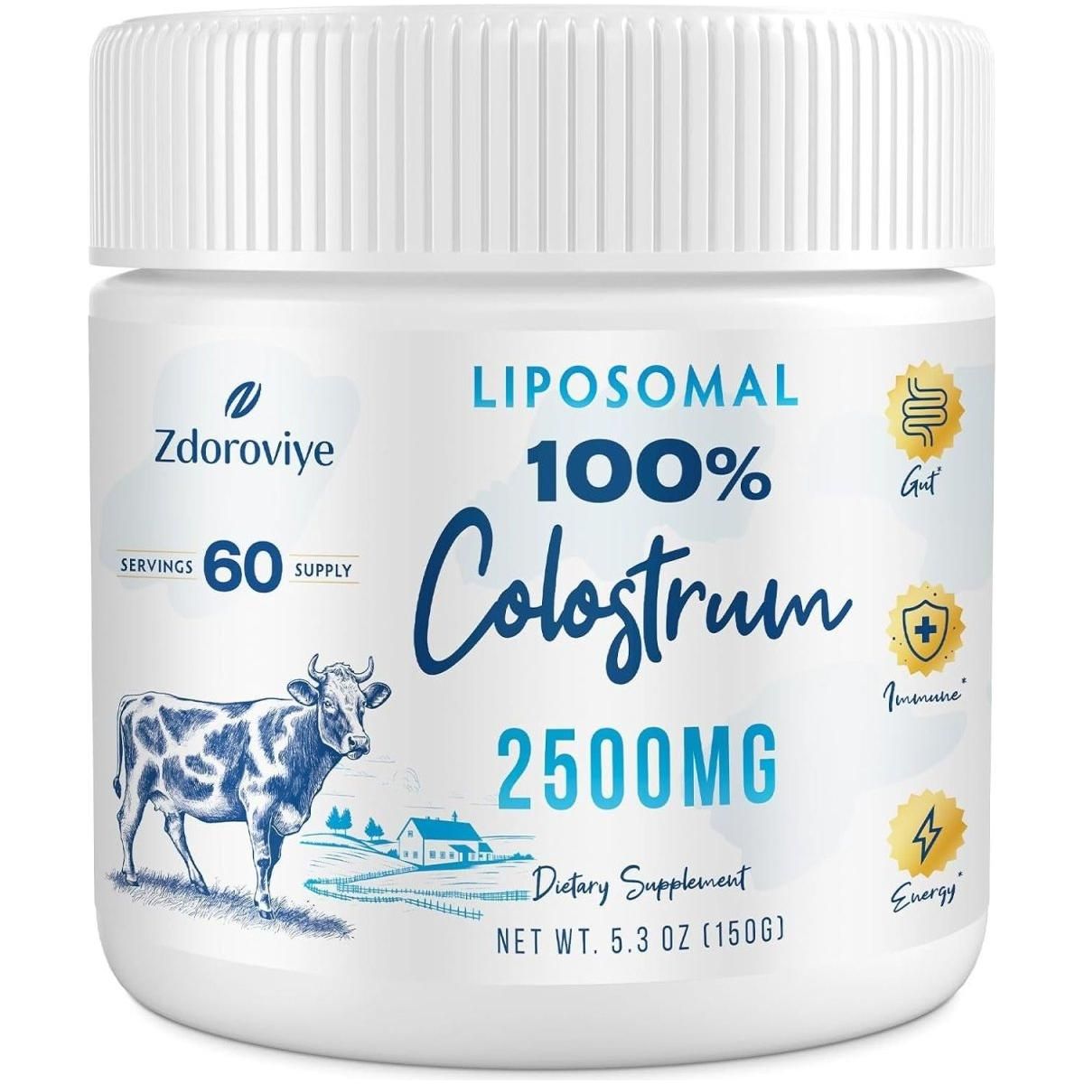 Liposomal Bovine Colostrum Powder Supplement 2500 Mg - from Grass - Fed Cows, High Absorption than Regular Bovine Colostrum for Immune, Gut, Hair, Skin (60 Servings) - Glam Global UK