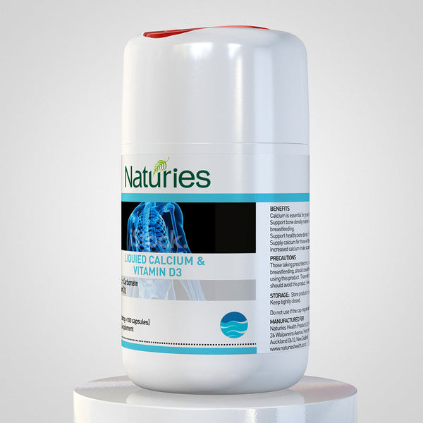 Naturies Liquid Calcium & Vitamin D3 – 100 Capsules | Bone, Teeth & Immune Support from New Zealand