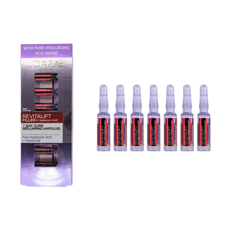 L'Oreal Revitalift Filler 7 Day Cure Replumping Ampoules Pure Hyaluronic Acid + Vitamin B5 - Glam Global UKL'Oreal