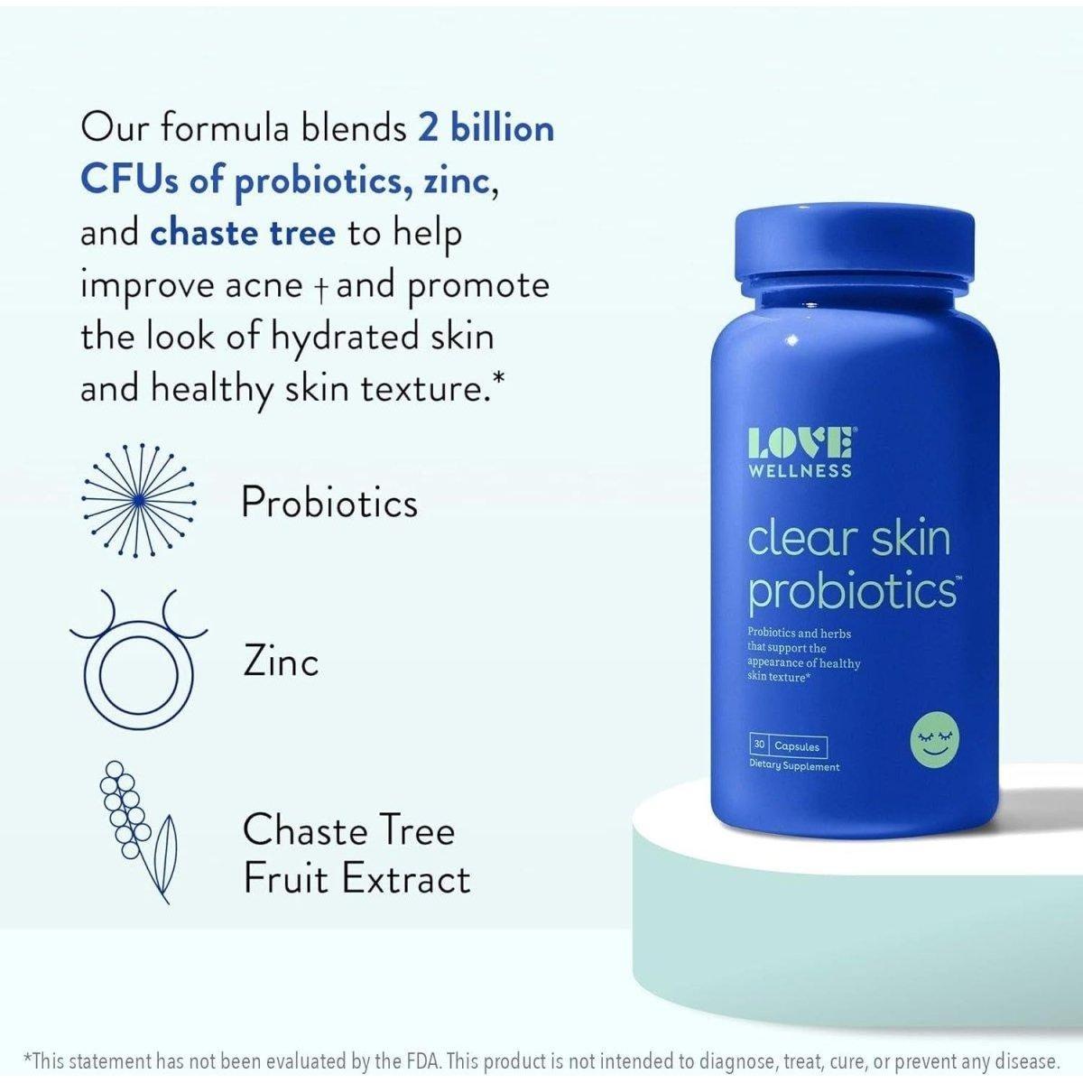 Love Wellness Clear Skin Probiotics - 30 Capsules - Glam Global UK