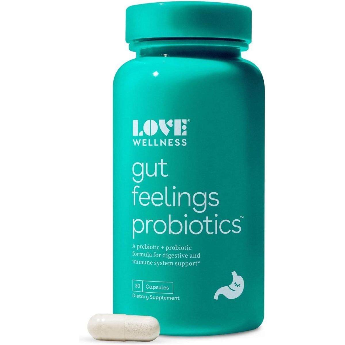 Love Wellness Gut Feelings Probiotic 3 Billion CFU | Safe Prebiotic and Postbiotic | 30 Capsules - Glam Global UK