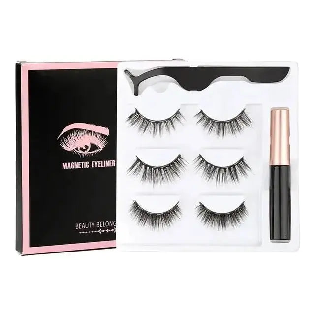 Magnetic Eyelashes Set with Waterproof Eyeliner and Tweezer - Glam Global UK