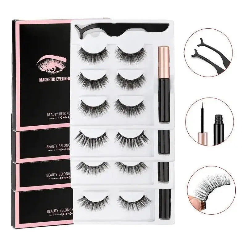 Magnetic Eyelashes Set with Waterproof Eyeliner and Tweezer - Glam Global UK