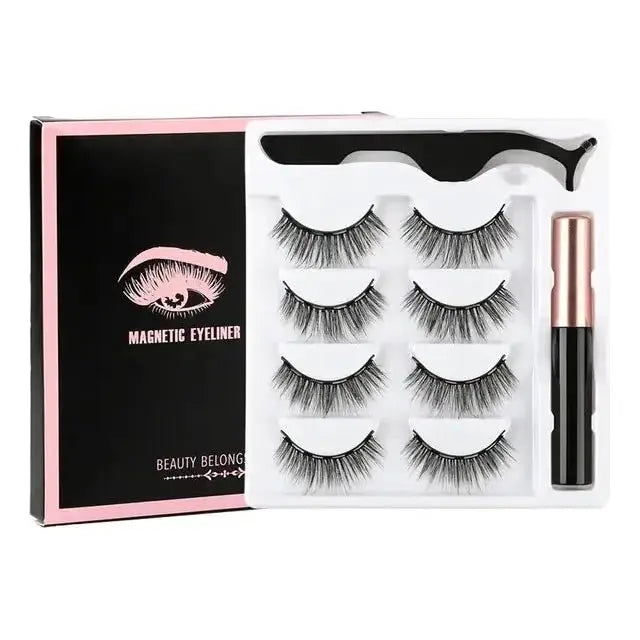 Magnetic Eyelashes Set with Waterproof Eyeliner and Tweezer - Glam Global UK