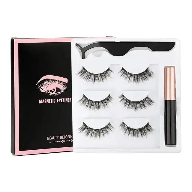 Magnetic Eyelashes Set with Waterproof Eyeliner and Tweezer - Glam Global UK