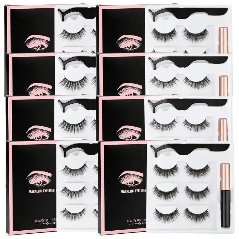 Magnetic Eyelashes Set with Waterproof Eyeliner and Tweezer - Glam Global UK