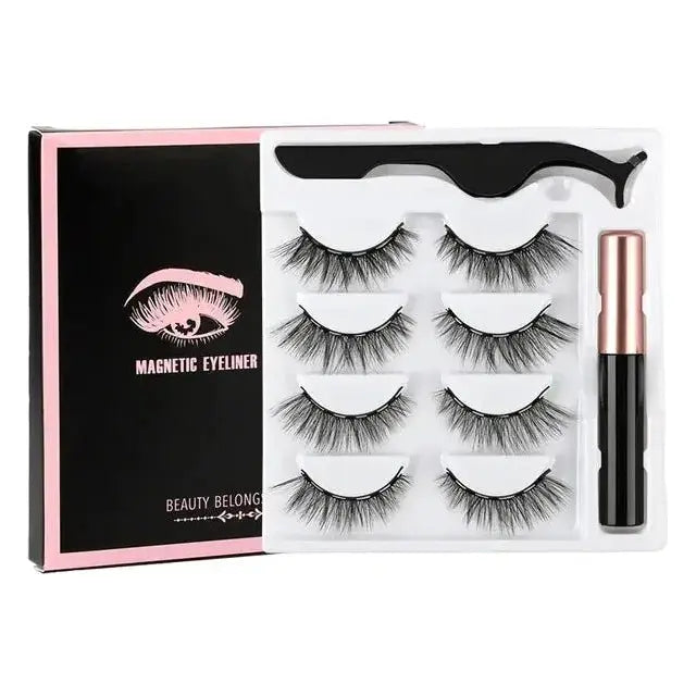 Magnetic Eyelashes Set with Waterproof Eyeliner and Tweezer - Glam Global UK