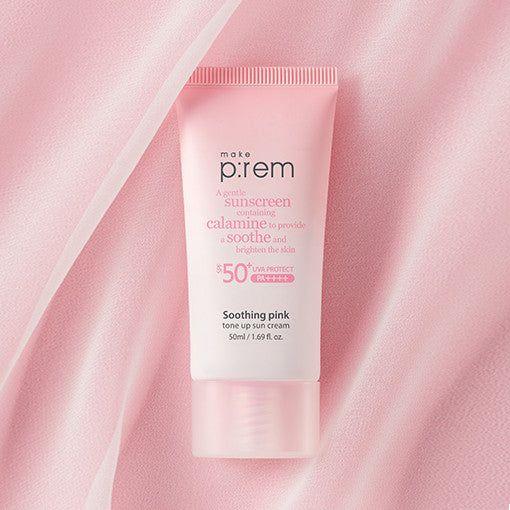 make p:rem Soothing Pink Tone Up Sun Cream SPF 50+ PA++++ 50ml - Glam Global UK