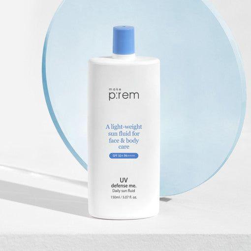 Make p:rem UV Defense Me. Daily Sun Fluid SPF50+ PA++++ - 150ml | Hydrating & Soothing Sun Protection for Face & Body - Glam Global UKmake p:rem