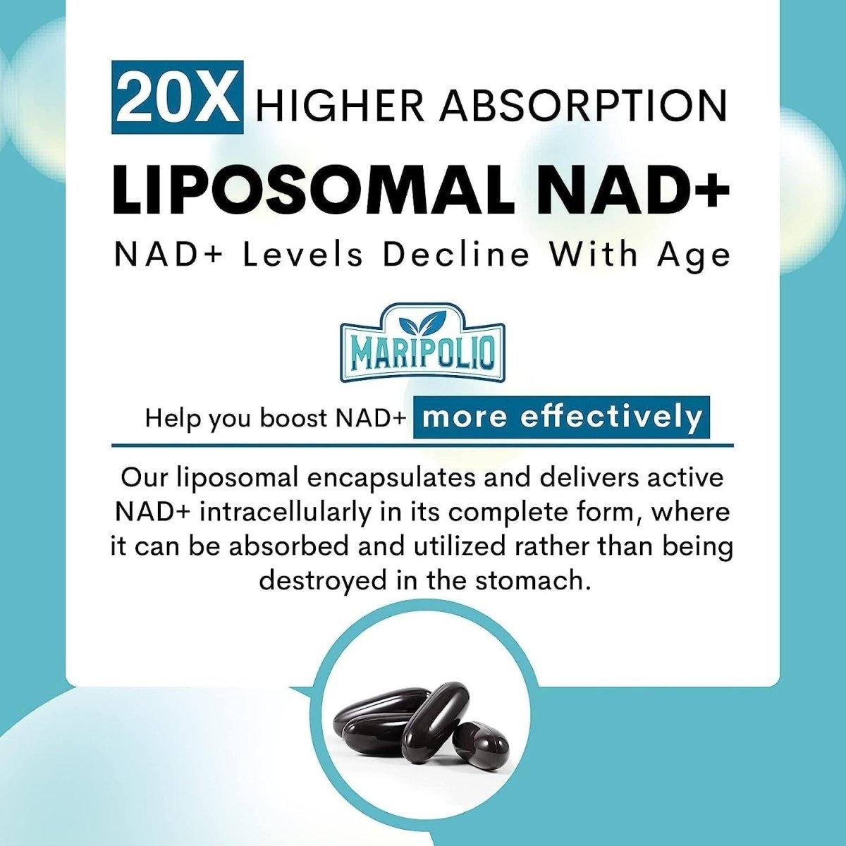 Maripolio Liposomal NAD+ Supplement 1000 Mg | Max Absorption for Energy & Brain Function | 60 Softgels - Glam Global UK